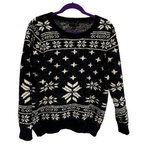 Barefoot Dreams‎ Cozychic Seaside Black White Fair Isle Crewneck Pullover Size L